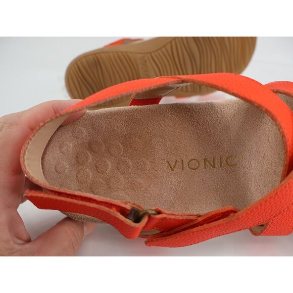 Vionic Raya Sandals Womens 10 Orange Leather Wedge Orthotic Adjustable - Picture 8 of 11